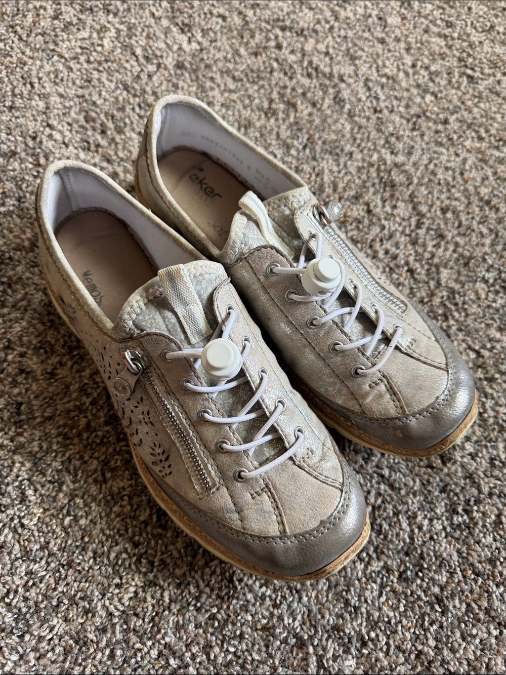 Rieker Metallic Taupe Lace-Up Trainers with Side Zip See flaw in photo Size 9